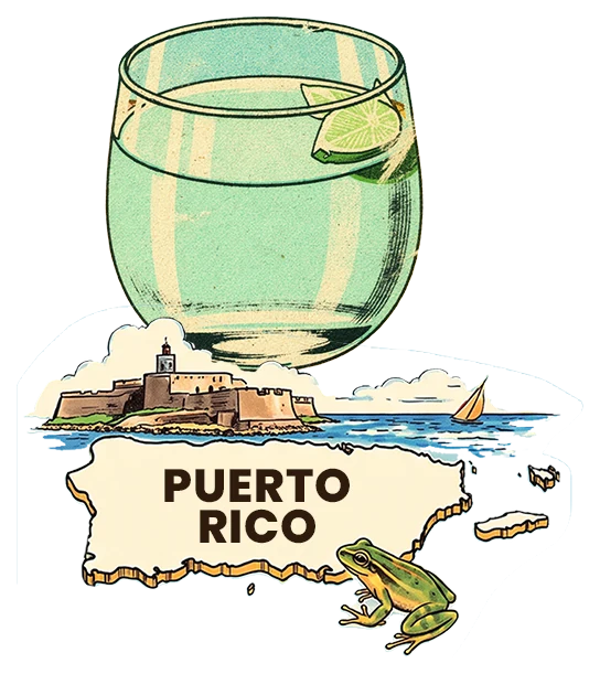Coconut Canchanchara with a map of Puerto Rico