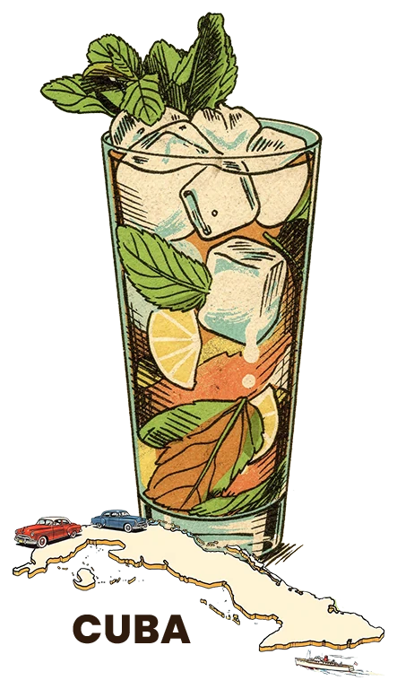 Mojito with a map of Cuba