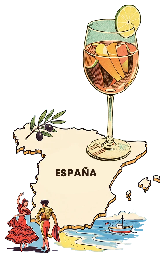 Rum Spiced Sangria with a map of Spain